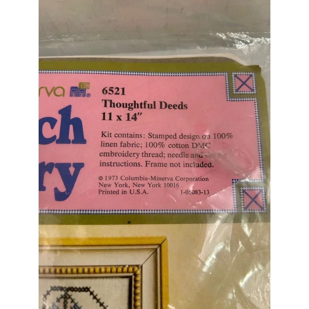 Columbia-Minerva Cross Stitch Kit 11x14 Thoughtful Deeds 6521 Vintage 1973